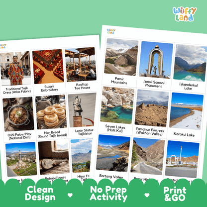 All About Tajikistan Flashcards | Food, Culture, and Landmarks Geography Activity