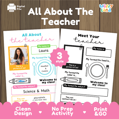 All About The Teacher Meet the Teacher Template Printable Worksheets