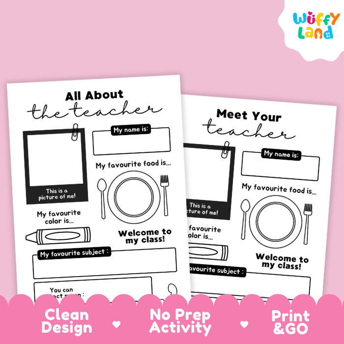All About The Teacher Meet the Teacher Template Printable Worksheets