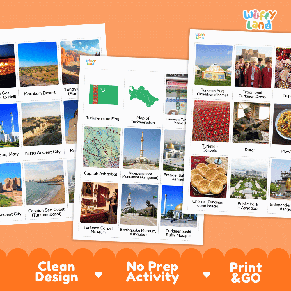 All About Turkmenistan Flashcards | Food, Culture, and Landmarks Geography Activity