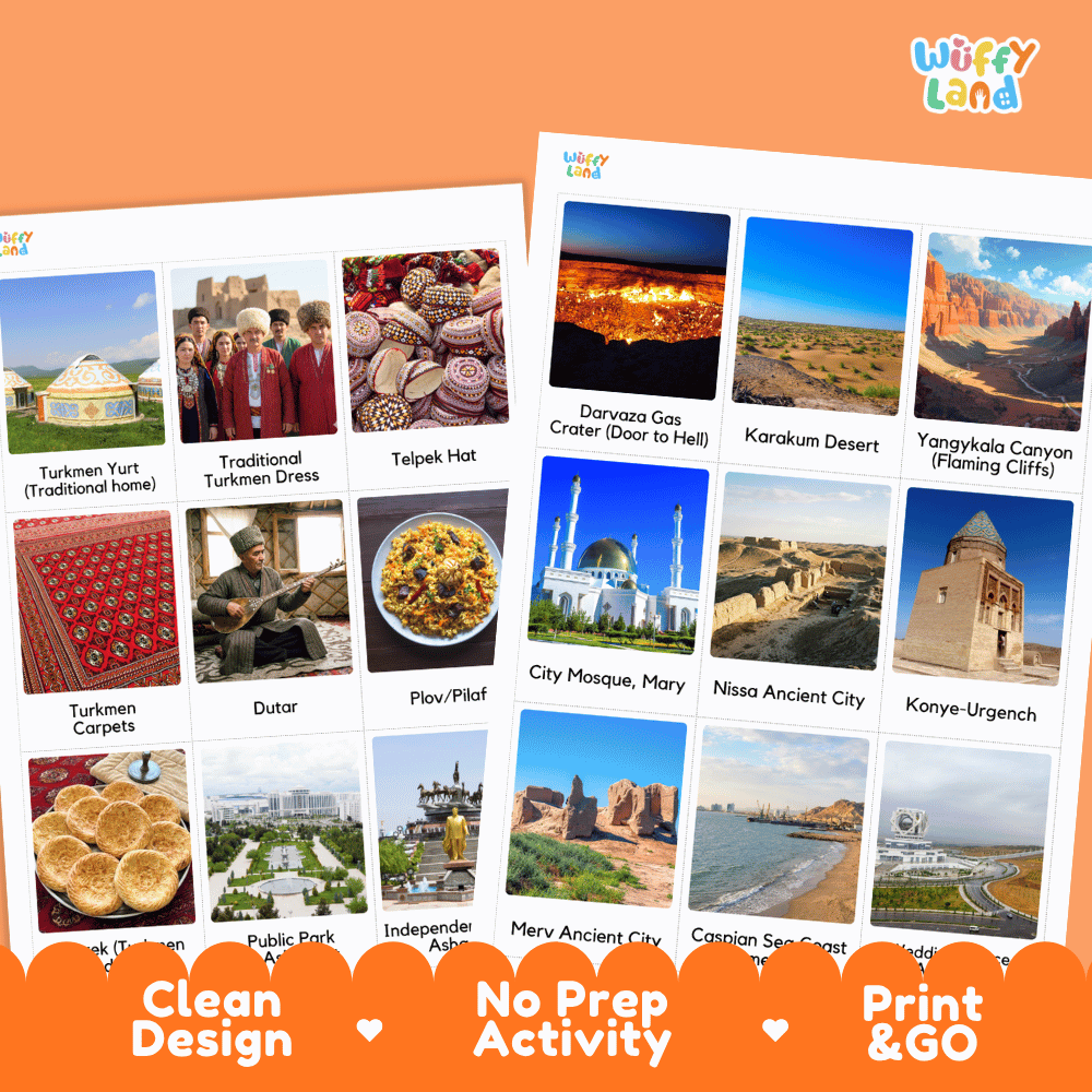 All About Turkmenistan Flashcards | Food, Culture, and Landmarks Geography Activity