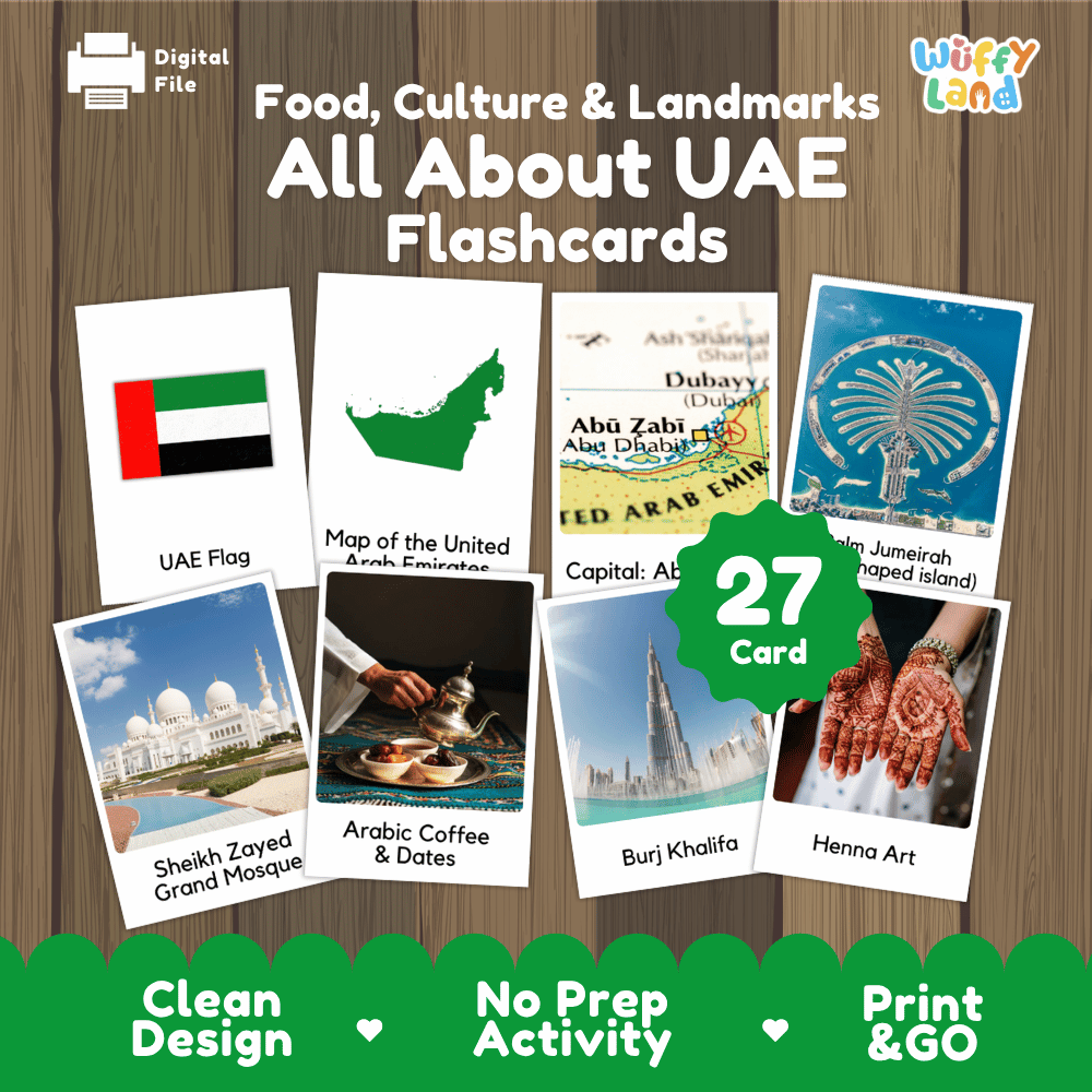 All About UAE Flashcards | United Arab Emirates Food, Culture, and Landmarks Geography Activity