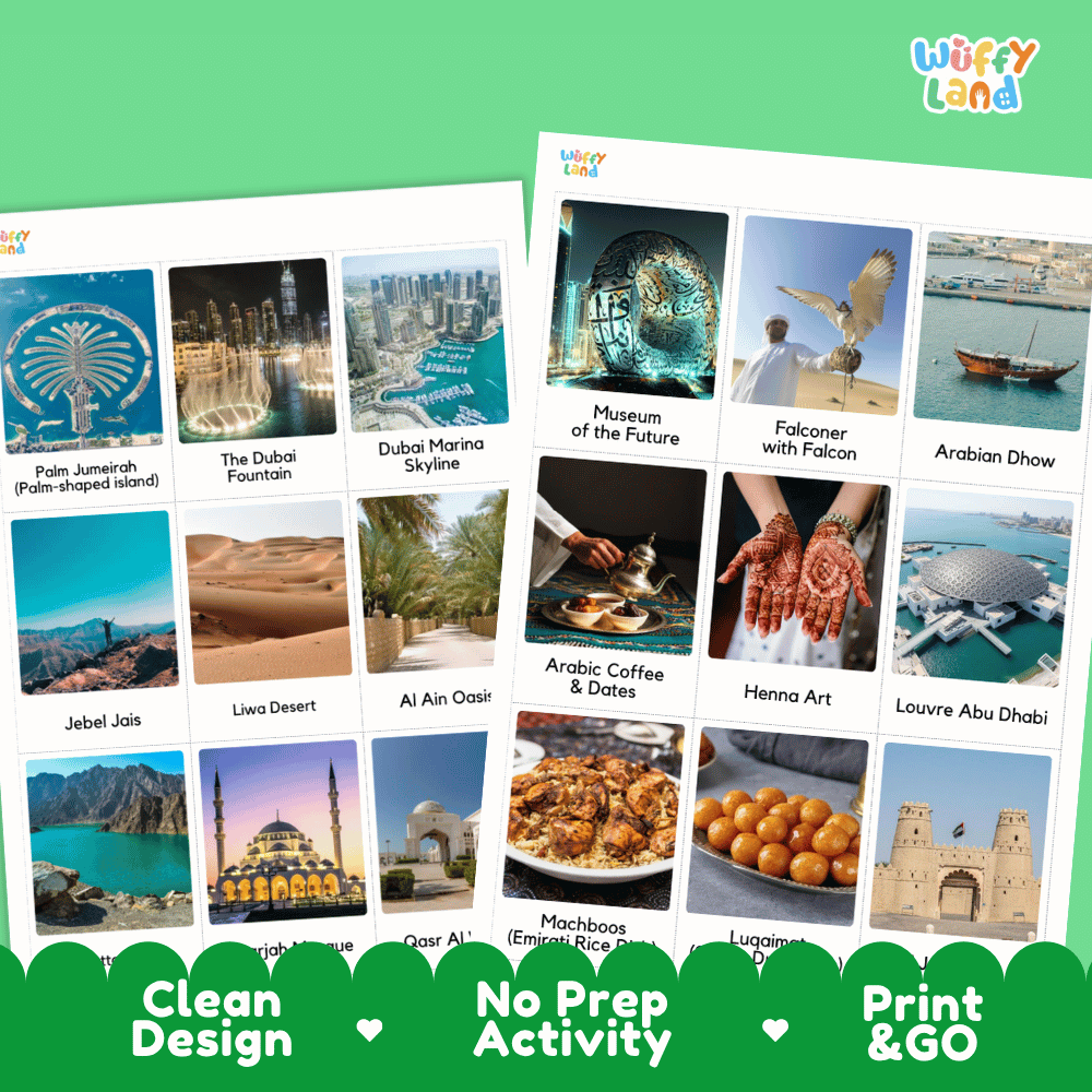 All About UAE Flashcards | United Arab Emirates Food, Culture, and Landmarks Geography Activity