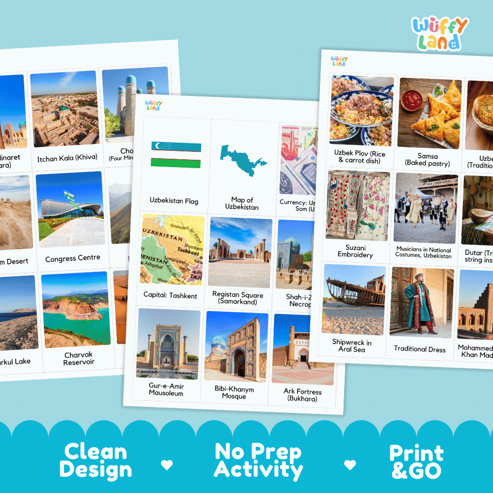 All About Uzbekistan Flashcards | Food, Culture, and Landmarks Geography Activity