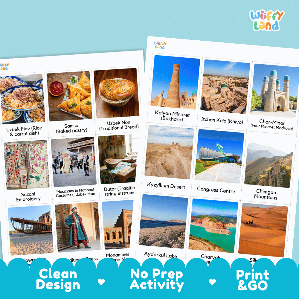 All About Uzbekistan Flashcards | Food, Culture, and Landmarks Geography Activity