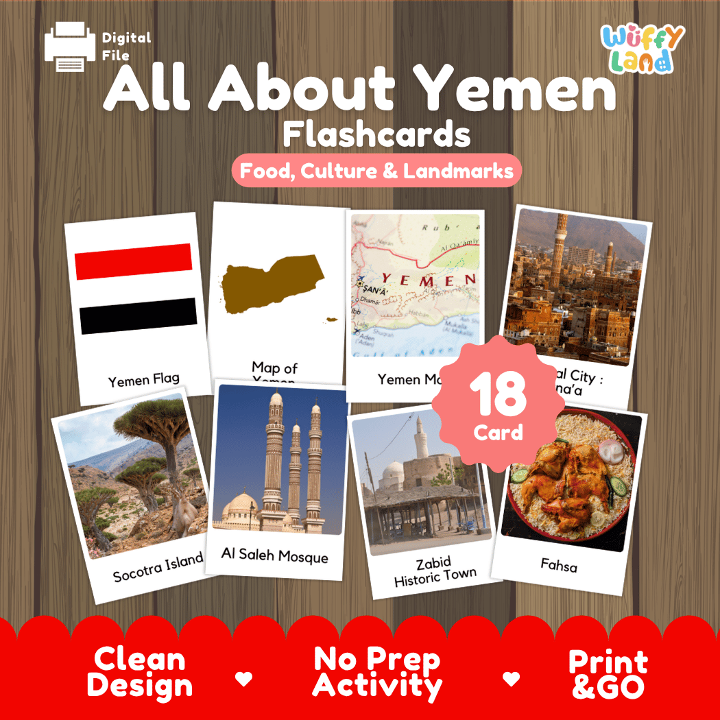 All About Yemen Flashcards Food, Culture and Landmarks Print and Go Worksheets