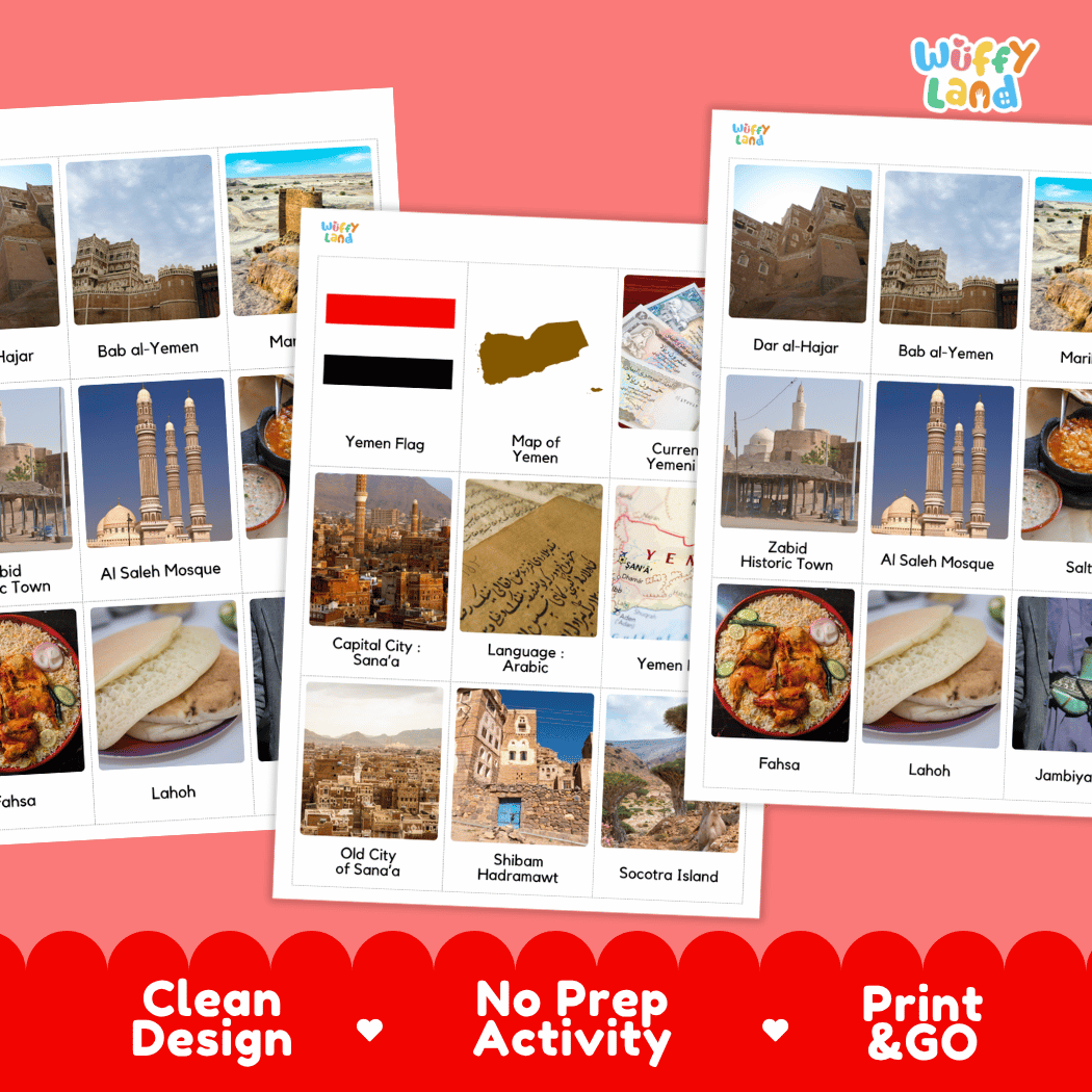 All About Yemen Flashcards Food, Culture and Landmarks Print and Go Worksheets
