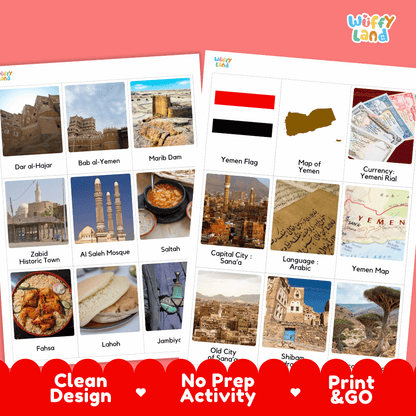 All About Yemen Flashcards Food, Culture and Landmarks Print and Go Worksheets