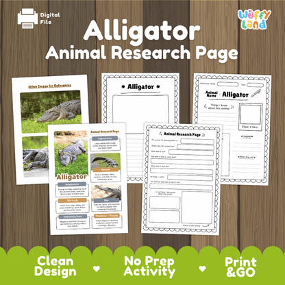 Alligator Animal Research Page Worksheets