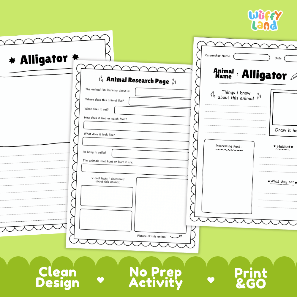 Alligator Animal Research Page Worksheets