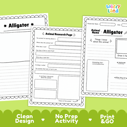 Alligator Animal Research Page Worksheets