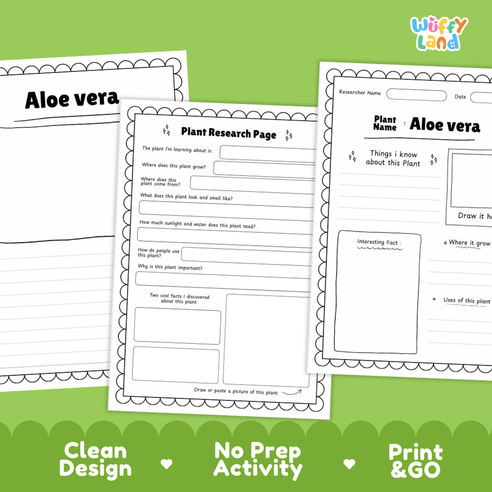 Aloe Vera Plant Research Page Worksheets