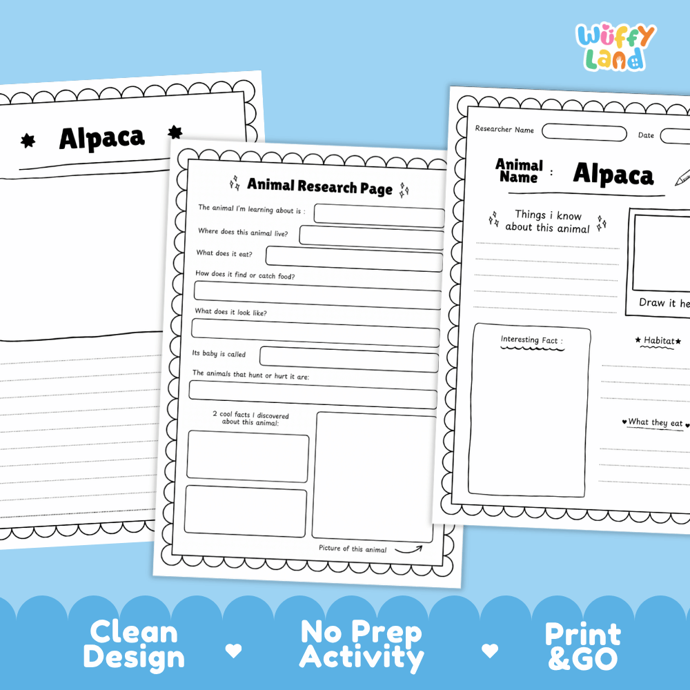 Alpaca Animal Research Page Worksheets