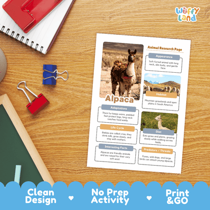 Alpaca Animal Research Page Worksheets