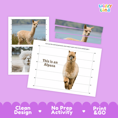 Alpaca Cut and Match Activity Worksheets | Animal Puzzle Printables