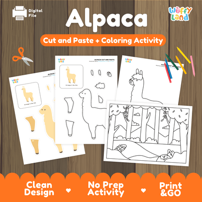Alpaca Cut and Paste Coloring Activity Worksheets