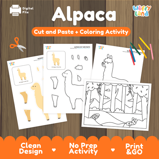 Alpaca Cut and Paste Coloring Activity Worksheets