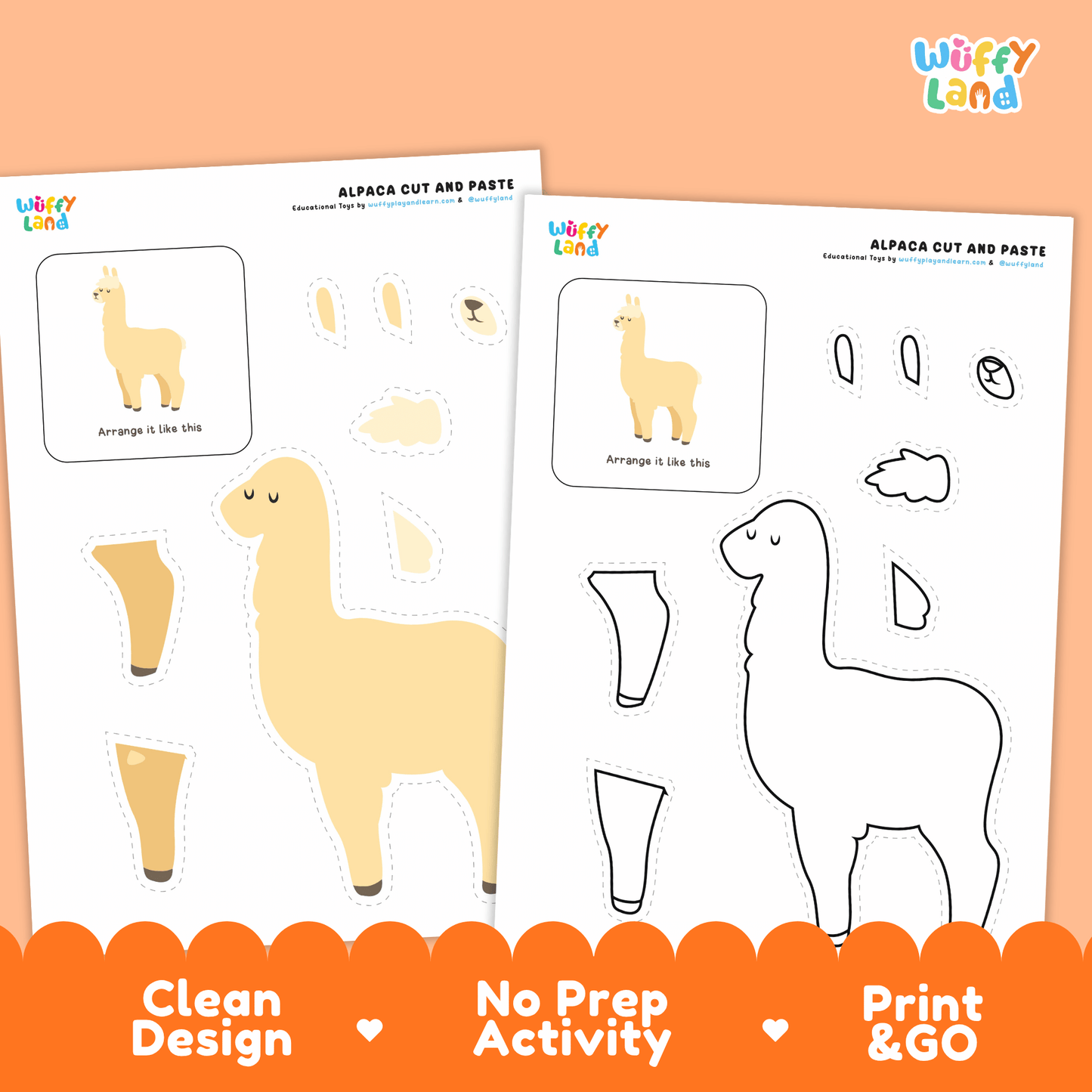 Alpaca Cut and Paste Coloring Activity Worksheets
