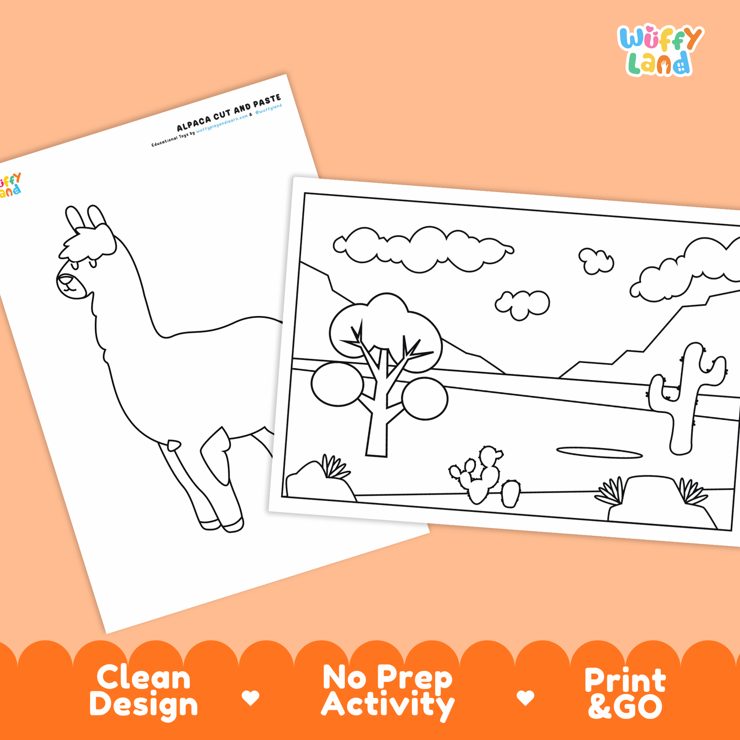 Alpaca Cut and Paste Coloring Activity Worksheets