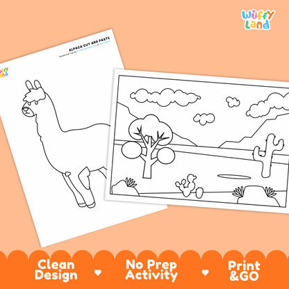 Alpaca Cut and Paste Coloring Activity Worksheets