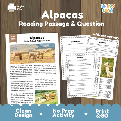 Alpacas Reading Passage and Comprehension Questions Worksheets