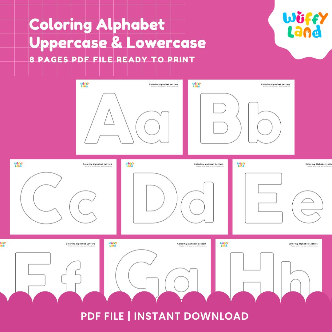 Printable alphabet coloring worksheets featuring bold uppercase and lowercase letter outlines for young learners 📄🎨