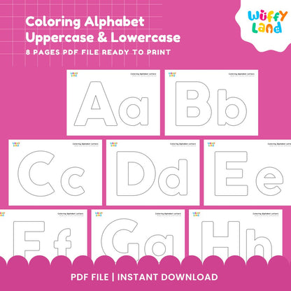 Printable alphabet coloring worksheets featuring bold uppercase and lowercase letter outlines for young learners 📄🎨