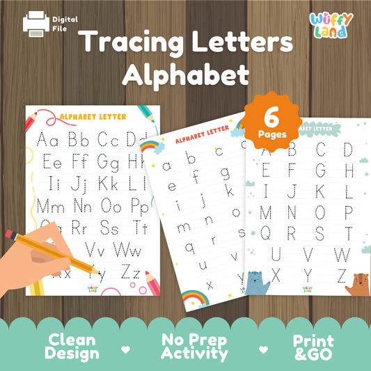 Printable alphabet letter tracing worksheets for preschool and kindergarten with uppercase and lowercase A to Z handwriting practice