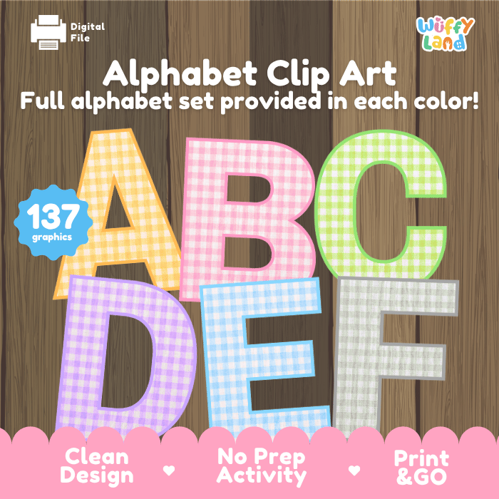 Alphabet Clip Art Gingham Letters Classroom Decor Printable Graphics