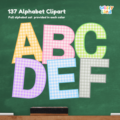 Alphabet Clip Art Gingham Letters Classroom Decor Printable Graphics