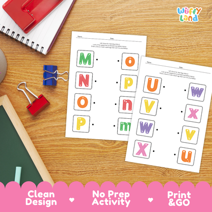 Alphabet Uppercase and Lowercase Matching Worksheets