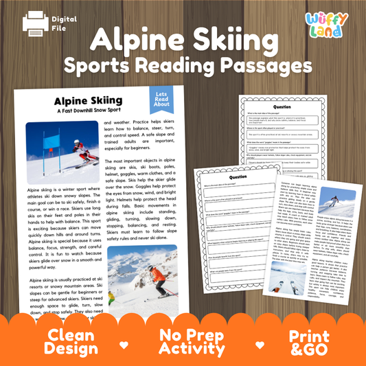 Alpine Skiing Sports Reading Passages and Comprehension Questions Worksheets