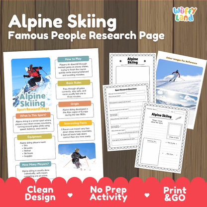 Alpine Skiing Winter Sport Research Project Worksheets and Fact Sheet