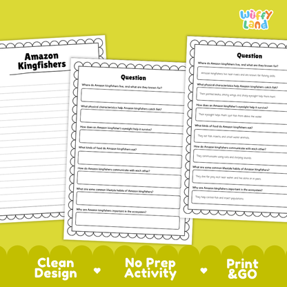 Amazon Kingfishers Reading Passage and Comprehension Questions Worksheets with Answer Key