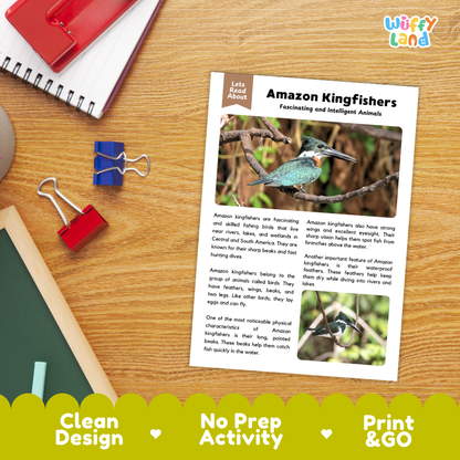 Amazon Kingfishers Reading Passage and Comprehension Questions Worksheets with Answer Key