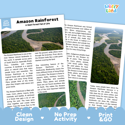 Amazon Rainforest Landmark Reading Passages and Comprehension Questions Worksheets