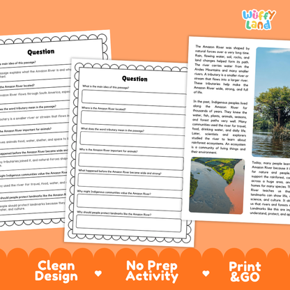 Amazon River Landmark Reading Passage and Comprehension Questions Worksheets