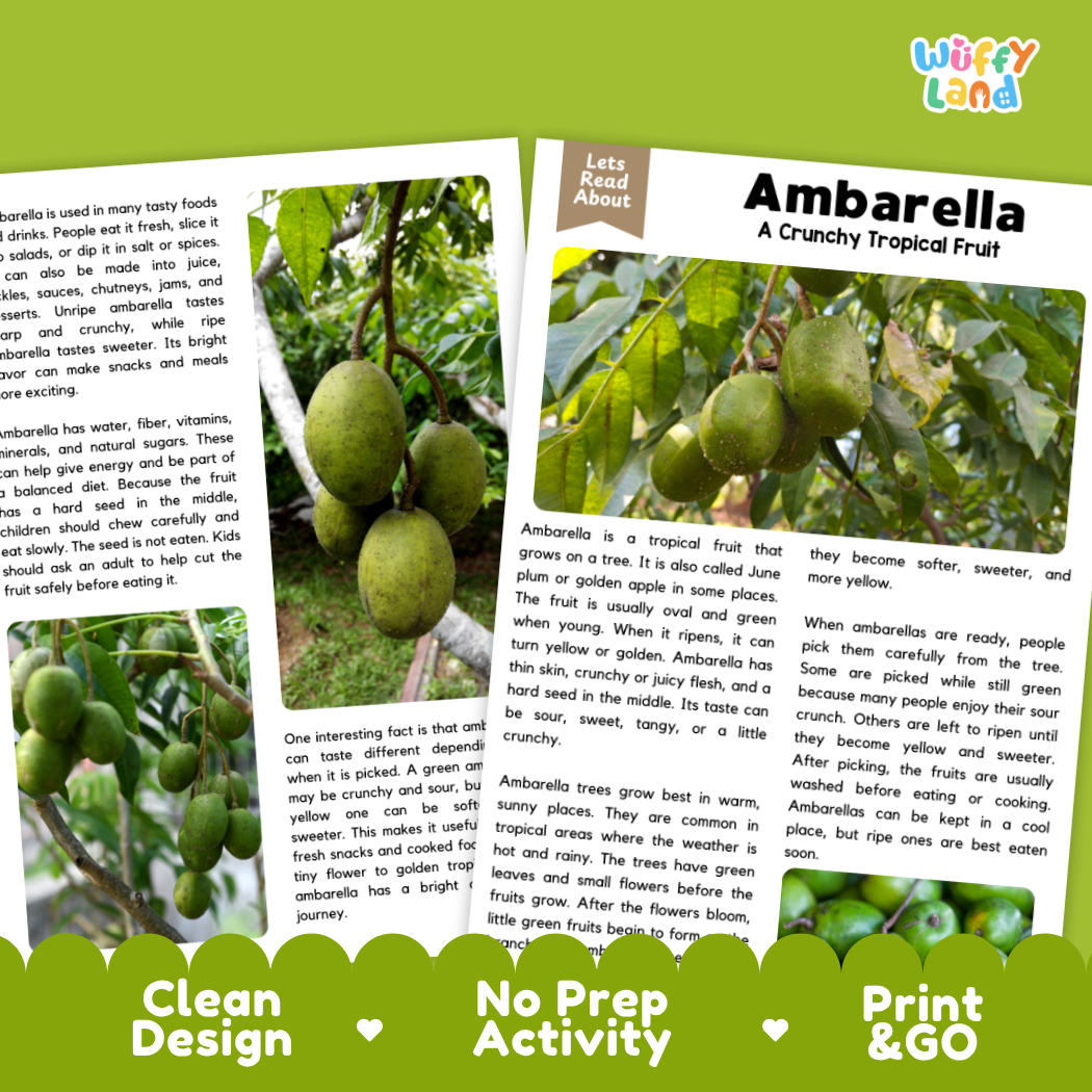 Teacher answer key page showing complete question solutions for Ambarella nature and science reading comprehension practice
