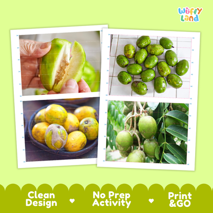 Printable activity sheets featuring photographic ambarella puzzle boards and cutting guides
