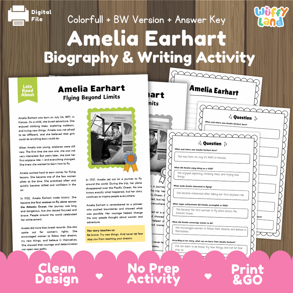 Amelia Earhart Biography Reading Passage and Writing Activity Worksheets