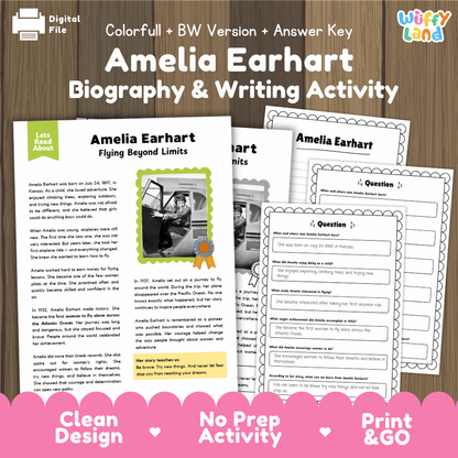 Amelia Earhart Biography Reading Passage and Writing Activity Worksheets