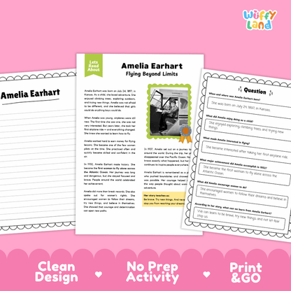 Amelia Earhart Biography Reading Passage and Writing Activity Worksheets