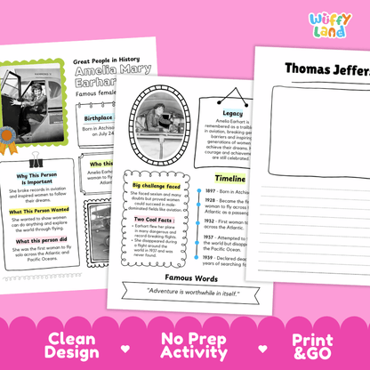 Amelia Mary Earhart Famous People Research Page Worksheets