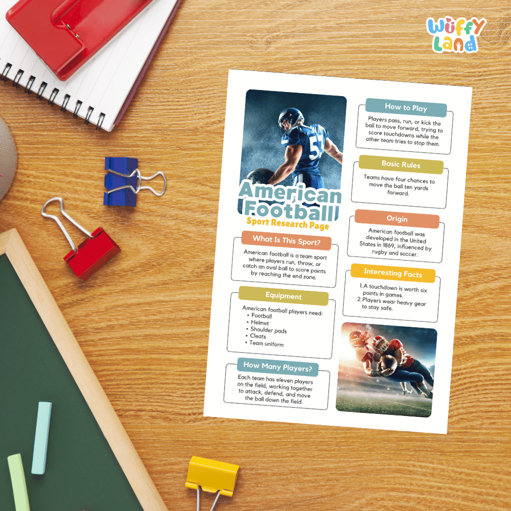 American Football Sport Research Project Worksheets and Fact Sheet