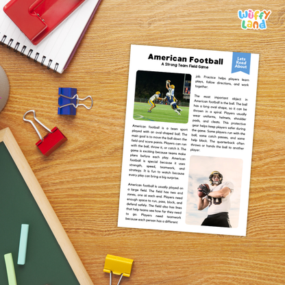 American Football Sports Reading Passages and Comprehension Questions Worksheets
