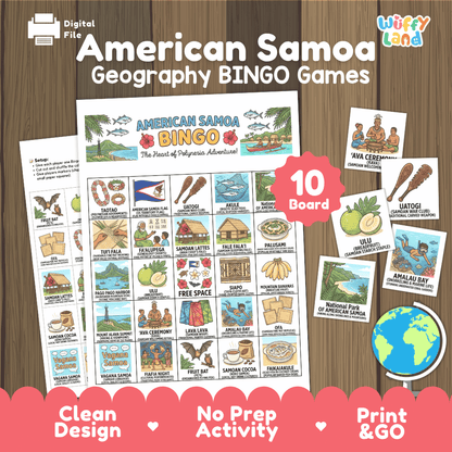 American Samoa Geography BINGO Game US Territory Activity Printable Boards