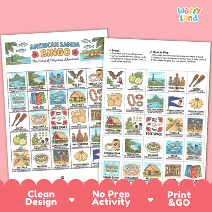American Samoa Geography BINGO Game US Territory Activity Printable Boards