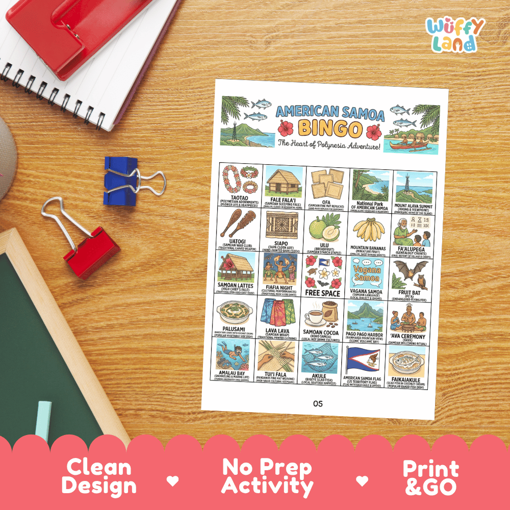 American Samoa Geography BINGO Game US Territory Activity Printable Boards