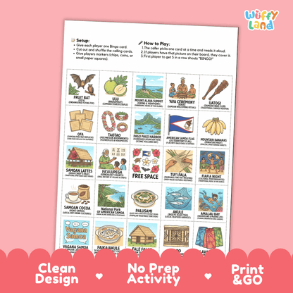American Samoa Geography BINGO Game US Territory Activity Printable Boards