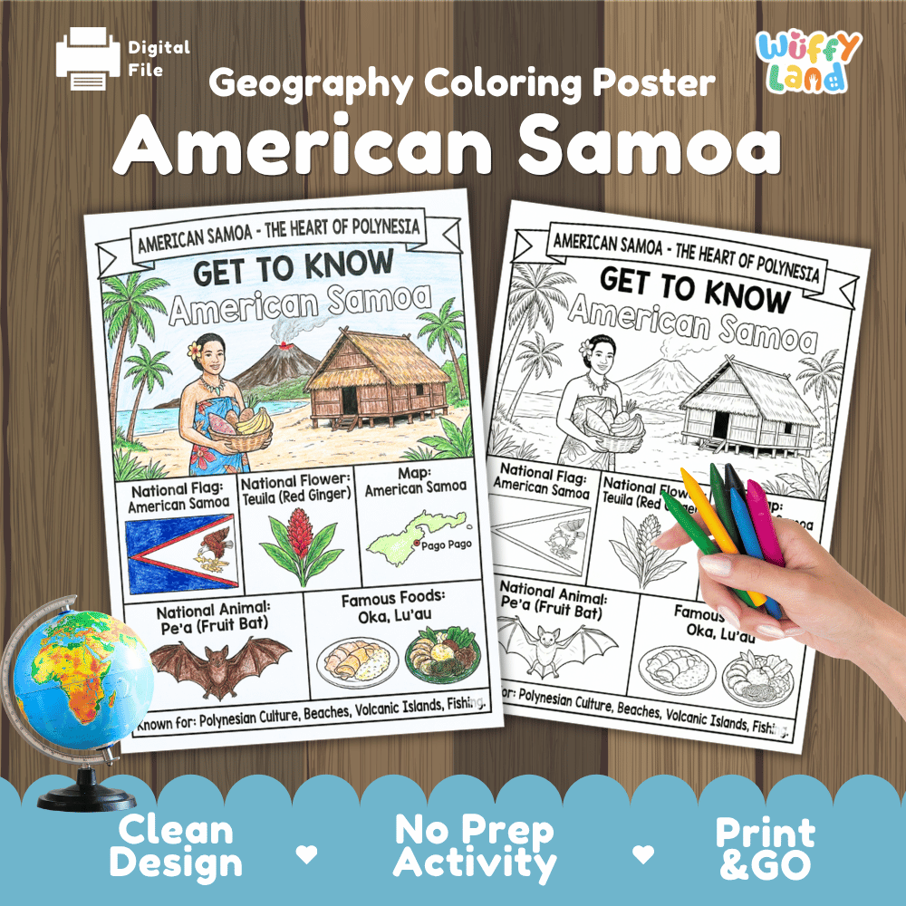 American Samoa Geography Coloring Poster Worksheets